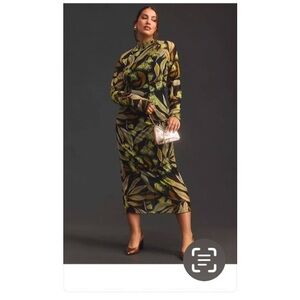 Chic Leaf Print Long Sleeve Dress